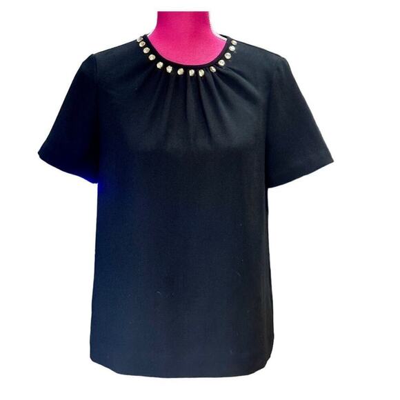 Kate Spade Live Colorfully Black Top w Embellished Jeweled Neckline -NWOT Sz4 - Picture 1 of 4